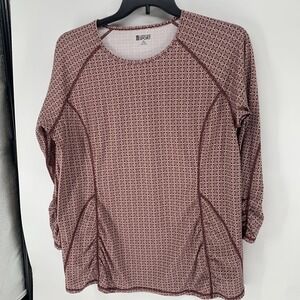 Lands End Sport Womens Top Sz 1X Maroon & Cream  Ruched 3/4 Sleeve 16W / 18W